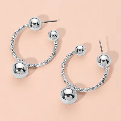Fashnzfab Metal Ball Dangle Hoop Earrings - Rhodium In Multi