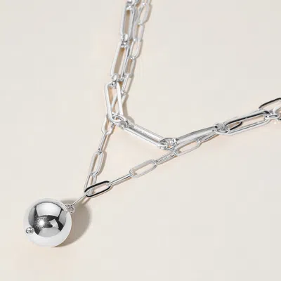 Fashnzfab Metal Ball Double Layered Paperclip Chain Necklace - Rhodium In Multi