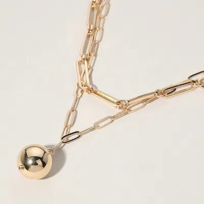 Fashnzfab Metal Ball Double Layered Paperclip Chain Necklace In Gold