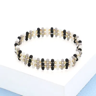 Fashnzfab Metal Ball Faceted Beaded Stretch Bracelet Black, White In Multi