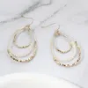 Fashnzfab Metal Ball Faceted Beaded Triple Wire Teardrop Layered Dangle Earrings - Gold, White In Gold