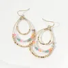 Fashnzfab Metal Ball Faceted Beaded Triple Wire Teardrop Layered Dangle Earrings In Gold