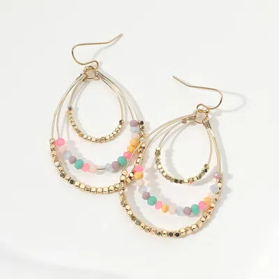 Fashnzfab Metal Ball Faceted Beaded Triple Wire Teardrop Layered Dangle Earrings In Pink