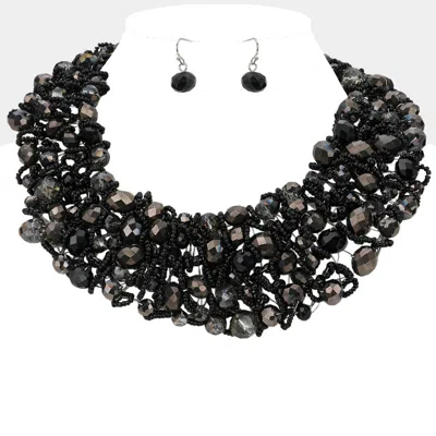 Fashnzfab Metal Ball Faceted Beads Ball Wire Beaded Collar Necklace - Black, Clear