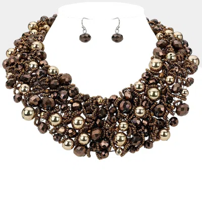 Fashnzfab Metal Ball Faceted Beads Ball Wire Beaded Collar Necklace - Brown In Neutral