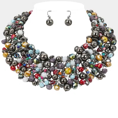 Fashnzfab Metal Ball Faceted Beads Ball Wire Beaded Collar Necklace - Multi