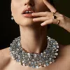 Fashnzfab Metal Ball Faceted Beads Ball Wire Beaded Collar Necklace In Metallic