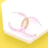 Fashnzfab Metal Ball Heishi Beaded Hoop Earrings - Pink In Pink