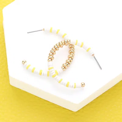 Fashnzfab Metal Ball Heishi Beaded Hoop Earrings In White