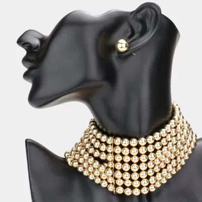Fashnzfab Metal Ball Multi Layered Choker Necklace In Gold