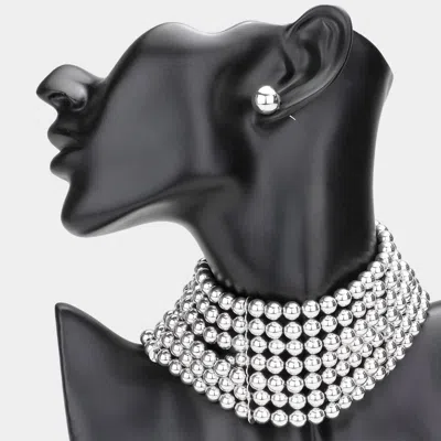 Fashnzfab Metal Ball Multi Layered Choker Necklace In Silver
