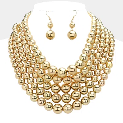 Fashnzfab Metal Ball Multi Strand Bib Necklace - Gold