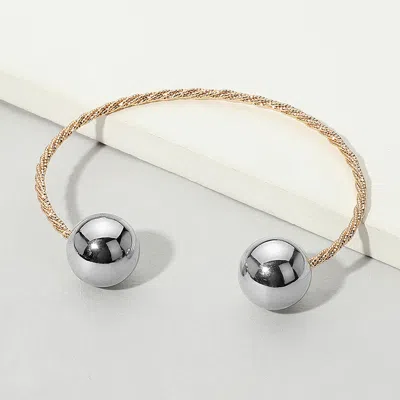 Fashnzfab Metal Ball Open Cuff Bracelet In Gold