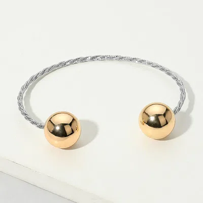 Fashnzfab Metal Ball Open Cuff Bracelet In Metallic