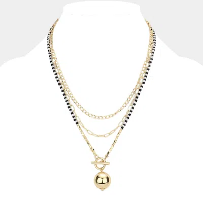 Fashnzfab Metal Ball Pendant Triple Layered Necklace In Gold