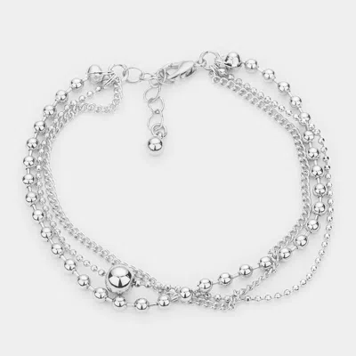 Fashnzfab Metal Ball Pointed Triple Layered Bracelet Rhodium In Multi