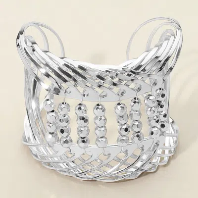 Fashnzfab Metal Ball Pointed Wire Cuff Bracelet Rhodium In Multi