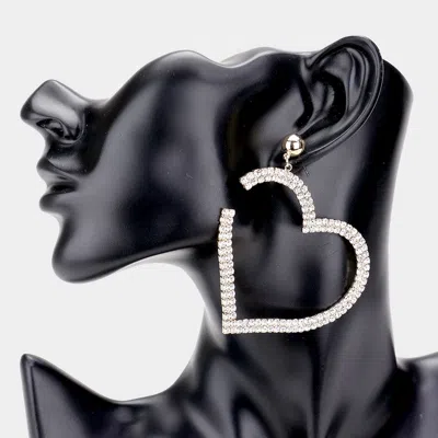Fashnzfab Metal Ball Rhinestone Open Heart Dangle Earrings - Gold