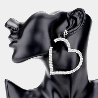 Fashnzfab Metal Ball Rhinestone Open Heart Dangle Earrings - Rhodium In Metallic