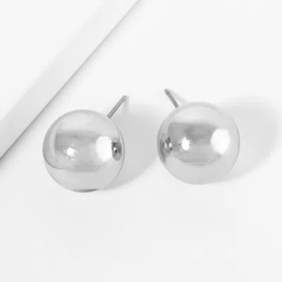 Fashnzfab Metal Ball Stud Earrings - Rhodium In Metallic