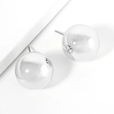 FASHNZFAB METAL BALL STUD EARRINGS - RHODIUM