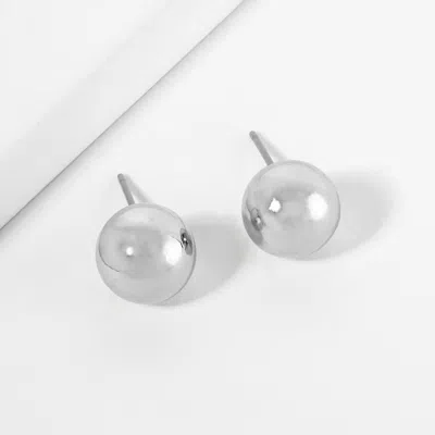 FASHNZFAB METAL BALL STUD EARRINGS - RHODIUM
