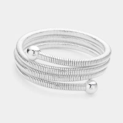 Fashnzfab Metal Ball Tip Coil Adjustable Bangle Bracelet Silver
