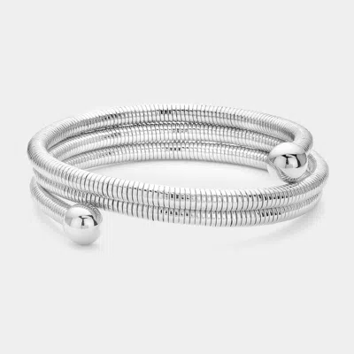 Fashnzfab Metal Ball Tip Textured Metal Coil Bracelet Rhodium In Multi