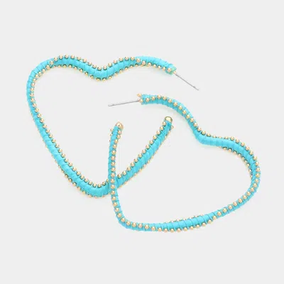 Fashnzfab Metal Ball Trimmed Heart Hoop Earrings In Blue