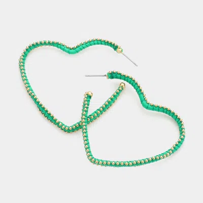 Fashnzfab Metal Ball Trimmed Heart Hoop Earrings In Green