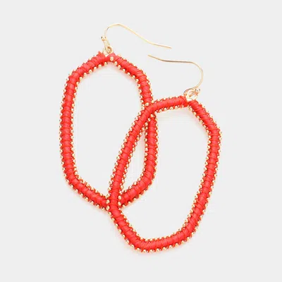 Fashnzfab Metal Ball Trimmed Open Hexagon Dangle Earrings In Red