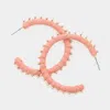 Fashnzfab Metal Ball Trimmed Raffia Wrapped Hoop Earrings - Peach In Pink