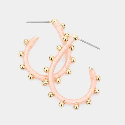 Fashnzfab Metal Ball Trimmed Thread Wrapped Teardrop Earrings In Pink