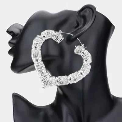 Fashnzfab Metal Bamboo Heart Pin Catch Earrings In Metallic