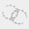 Fashnzfab Metal Bamboo Hoop Earrings - Rhodium In Metallic