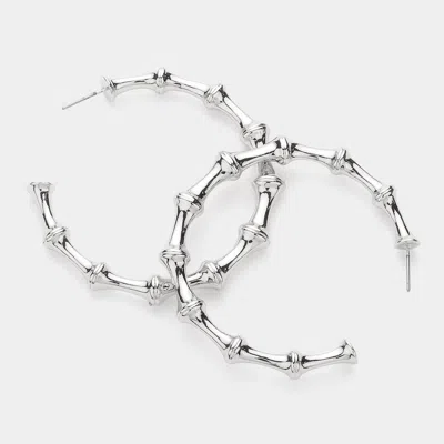 Fashnzfab Metal Bamboo Hoop Earrings - Rhodium In Metallic