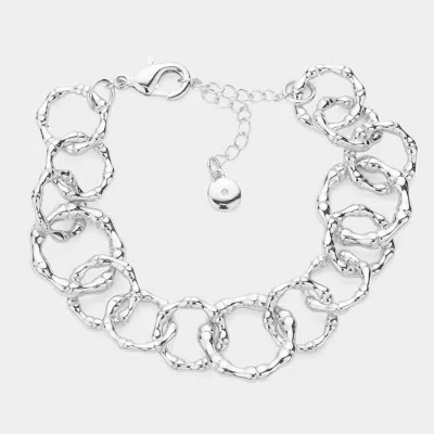 Fashnzfab Metal Bamboo Open Circle Link Bracelet Rhodium In Multi