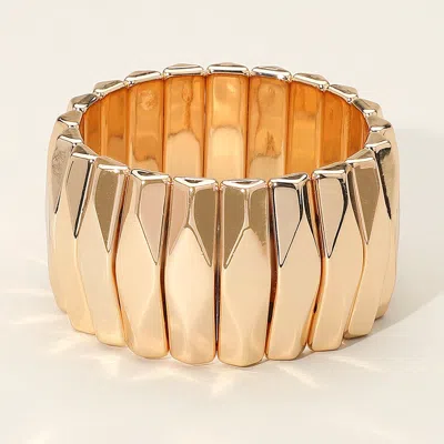 Fashnzfab Metal Bar Beaded Stretch Bracelet Gold