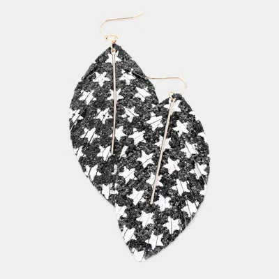 Fashnzfab Metal Bar Bling Glitter Star Pattern Accented Feather Earrings In Black