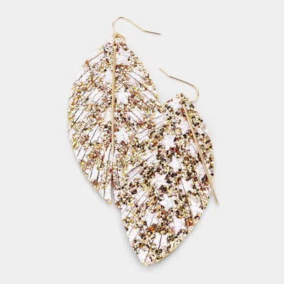 Fashnzfab Metal Bar Bling Glitter Star Pattern Accented Feather Earrings In Gold