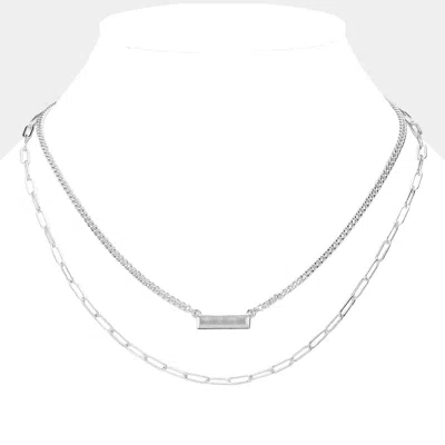 Fashnzfab Metal Bar Pointed Double Layere Necklace In Silver