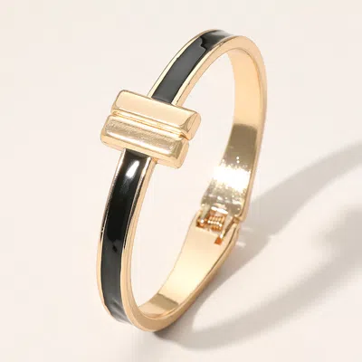 Fashnzfab Metal Bar Tip Enamel Hinged Bangle Bracelet Black, Gold In Silver