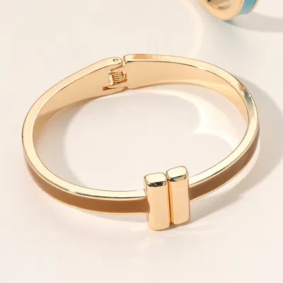 Fashnzfab Metal Bar Tip Enamel Hinged Bangle Bracelet Brown, Gold In Multi
