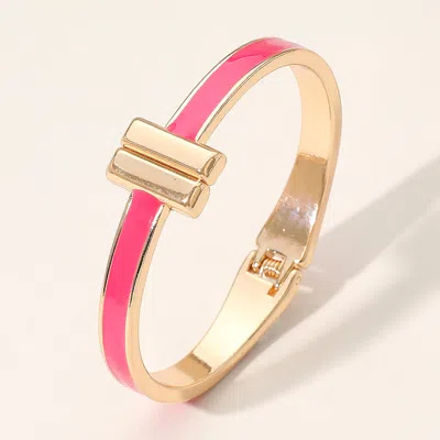 Fashnzfab Metal Bar Tip Enamel Hinged Bangle Bracelet Fuchsia, Gold