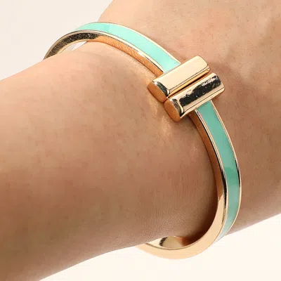 Fashnzfab Metal Bar Tip Enamel Hinged Bangle Bracelet Gold, Mint In Green