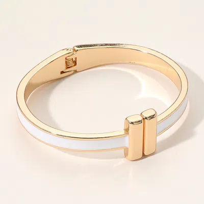 Fashnzfab Metal Bar Tip Enamel Hinged Bangle Bracelet Gold, White In Multi