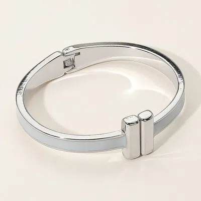 Fashnzfab Metal Bar Tip Enamel Hinged Bangle Bracelet Gray, Rhodium In Multi