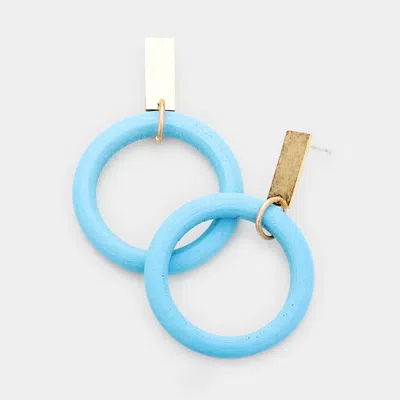 Fashnzfab Metal Bar Wood Open Circle Earrings In Blue