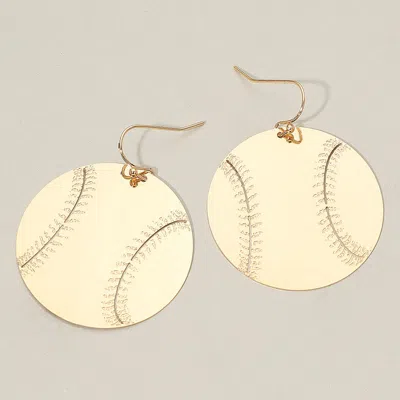 Fashnzfab Metal Baseball Plate Dangle Earrings In Gold
