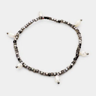 Fashnzfab Metal Bead Pearl Stretch Bracelet Hematite, White In Multi